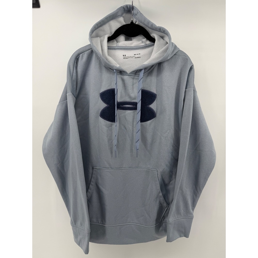 Under Armour ColdGear Hoodie Mens Medium Blue Fleece Logo Sweatshirt